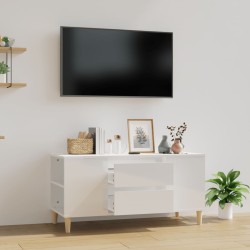 vidaXL Mueble de TV madera contrachapada blanco brillo 102x44,5x50 cm