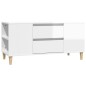 vidaXL Mueble de TV madera contrachapada blanco brillo 102x44,5x50 cm