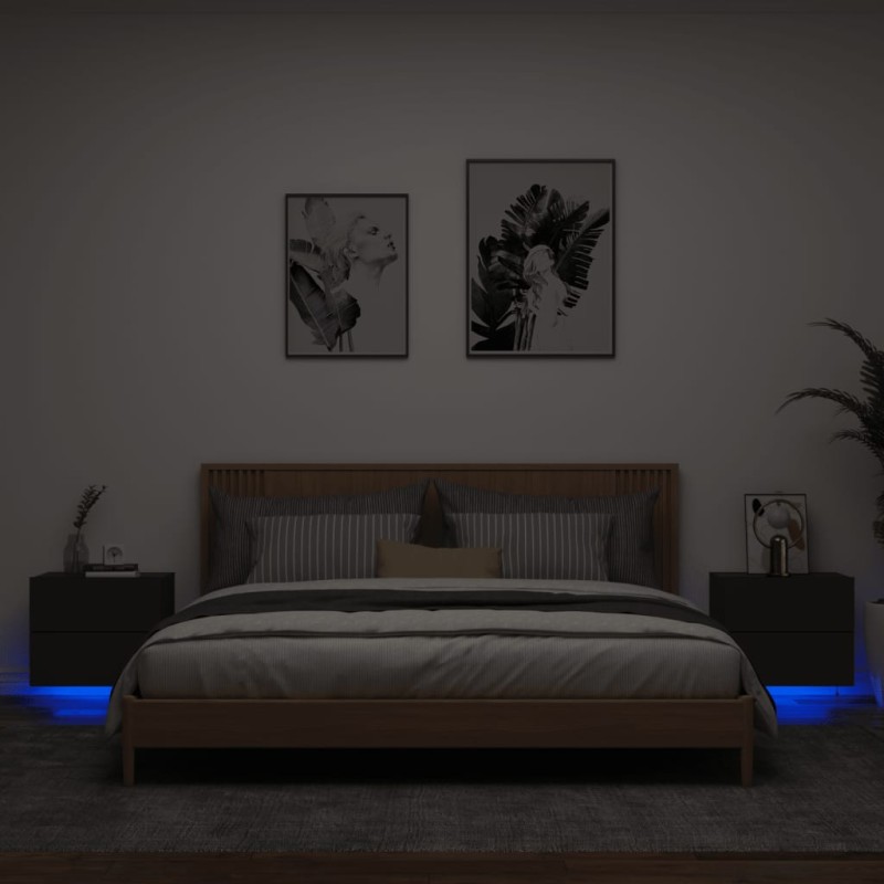 vidaXL Mesitas de noche de pared con luces LED 2 unidades negro vidaXL Mesitas de noche de pared con luces LED 2 unidades negro