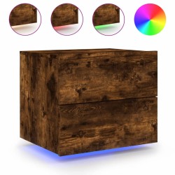 vidaXL Mesita de noche de pared con luces LED roble ahumado