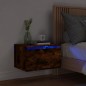 vidaXL Mesita de noche de pared con luces LED roble ahumado vidaXL Mesita de noche de pared con luces LED roble ahumado