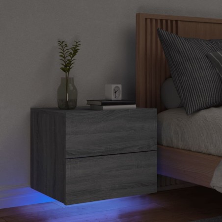 vidaXL Mesita de noche de pared con luces LED gris Sonoma