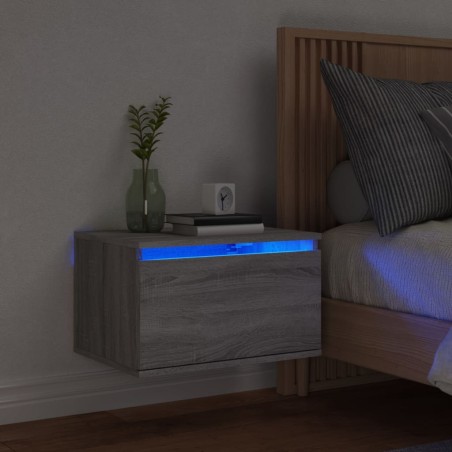 vidaXL Mesita de noche de pared con luces LED gris Sonoma