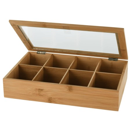 Excellent Houseware Caja de té con 8 compartimentos bambú