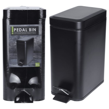 Excellent Houseware Cubo de basura con pedal negro mate 5 L