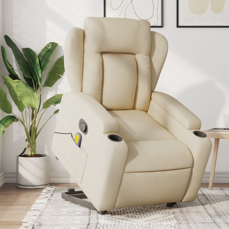 vidaXL Silla de masaje reclinable de pie de tela color crema vidaXL Silla de masaje reclinable de pie de tela color crema