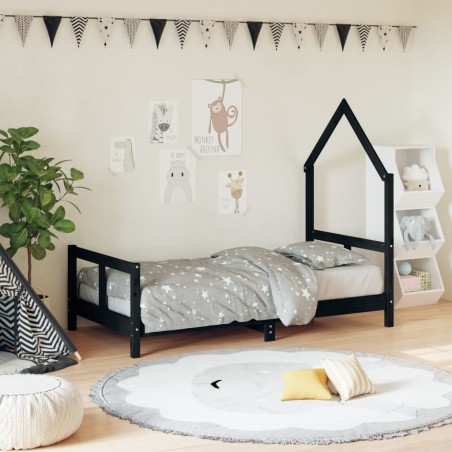 vidaXL Estructura de cama para niños madera de pino negro 80x160 cm