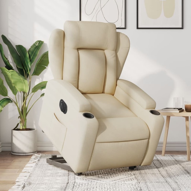 vidaXL Sillón eléctrico reclinable elevable de tela color crema vidaXL Sillón eléctrico reclinable elevable de tela color crema