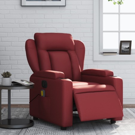 vidaXL Sillón de masaje reclinable de cuero artificial rojo tinto
