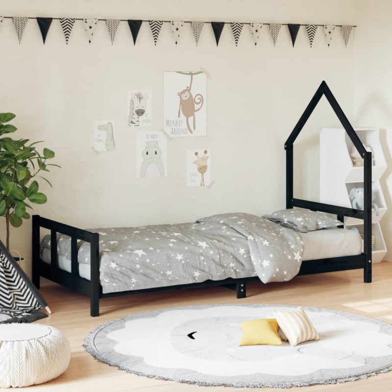 vidaXL Estructura de cama para niños madera de pino negro 90x200 cm