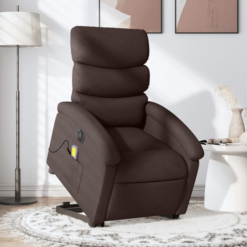 vidaXL Sillón masaje eléctrico reclinable elevable tela marrón oscuro vidaXL Sillón masaje eléctrico reclinable elevable tela marrón oscuro