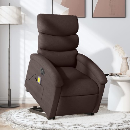 vidaXL Sillón masaje eléctrico reclinable elevable tela marrón oscuro