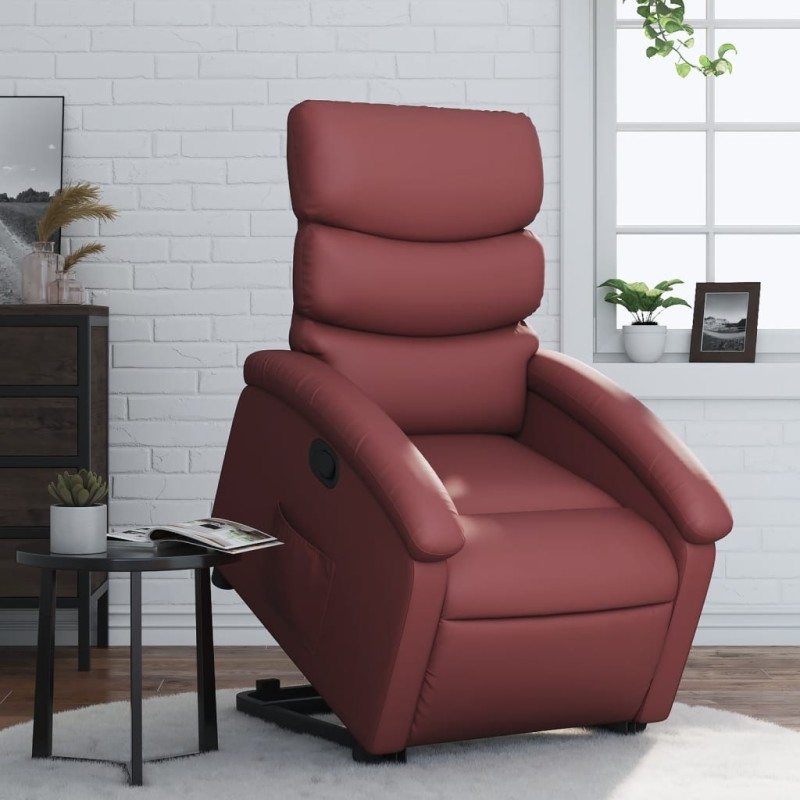 vidaXL Sillón reclinable elevable cuero artificial rojo tinto vidaXL Sillón reclinable elevable cuero artificial rojo tinto