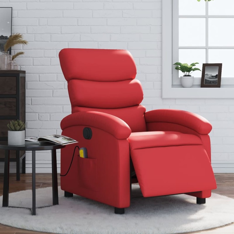 vidaXL Sillón de masaje reclinable eléctrico de cuero artificial rojo vidaXL Sillón de masaje reclinable eléctrico de cuero artificial rojo
