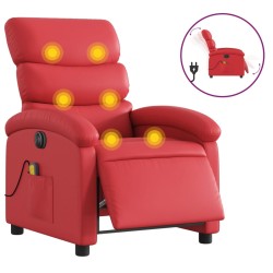 vidaXL Sillón de masaje reclinable eléctrico de cuero artificial rojo