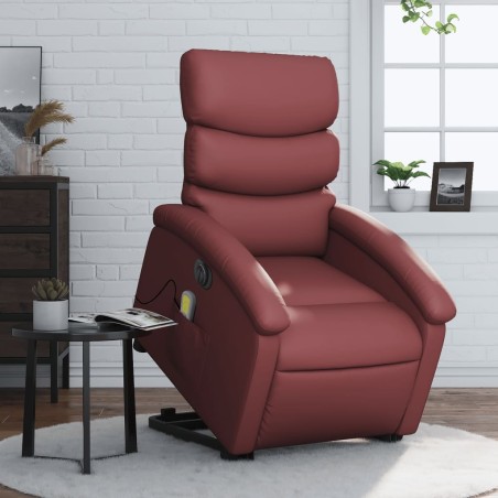 vidaXL Sillón de masaje elevable eléctrico cuero artificial rojo tinto
