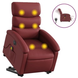 vidaXL Sillón de masaje elevable eléctrico cuero artificial rojo tinto