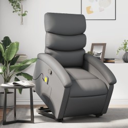 vidaXL Sillón reclinable de masaje de pie cuero artificial gris