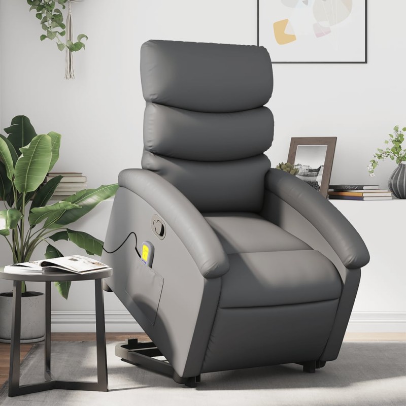 vidaXL Sillón reclinable de masaje de pie cuero artificial gris vidaXL Sillón reclinable de masaje de pie cuero artificial gris
