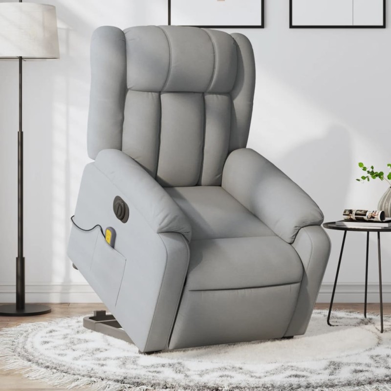 vidaXL Sillón de masaje eléctrico reclinable elevable tela gris claro vidaXL Sillón de masaje eléctrico reclinable elevable tela gris claro