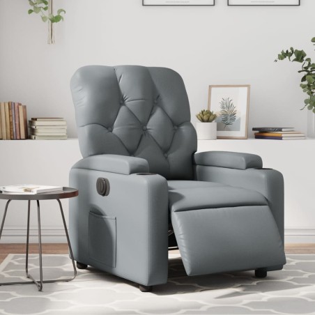 vidaXL Sillón reclinable eléctrico de cuero sintético gris