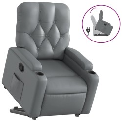 vidaXL Sillón reclinable elevable cuero artificial gris