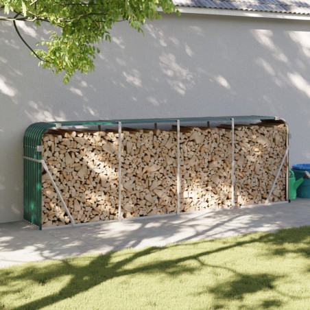 vidaXL Leñero de acero galvanizado verde 300x45x100 cm