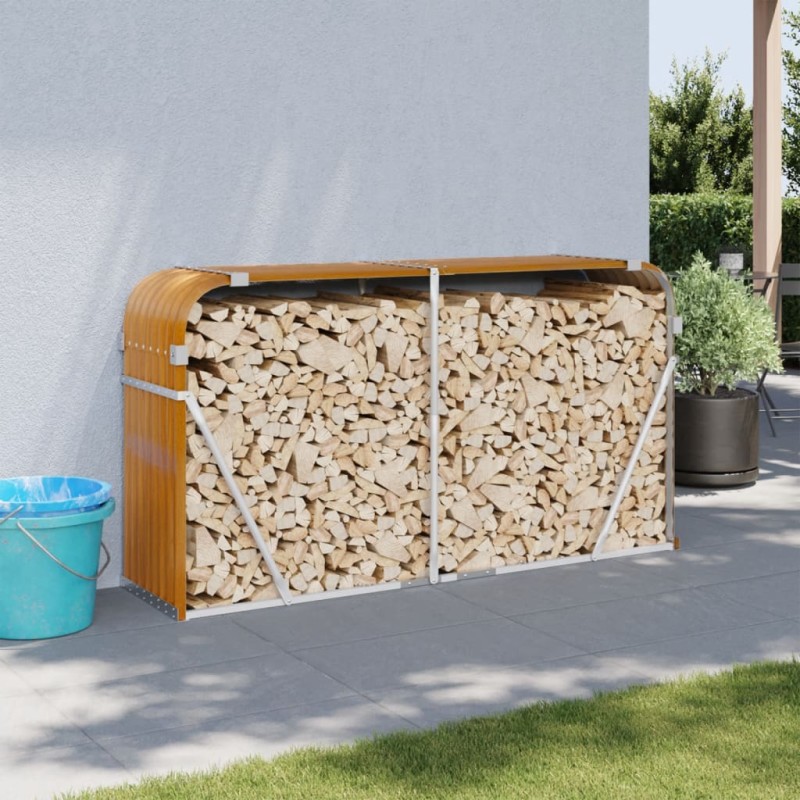 vidaXL Leñero de acero galvanizado marrón claro 180x45x100 cm vidaXL Leñero de acero galvanizado marrón claro 180x45x100 cm