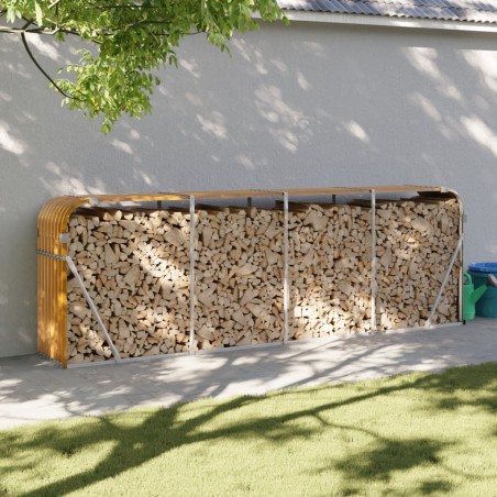 vidaXL Leñero de acero galvanizado marrón claro 300x45x100 cm