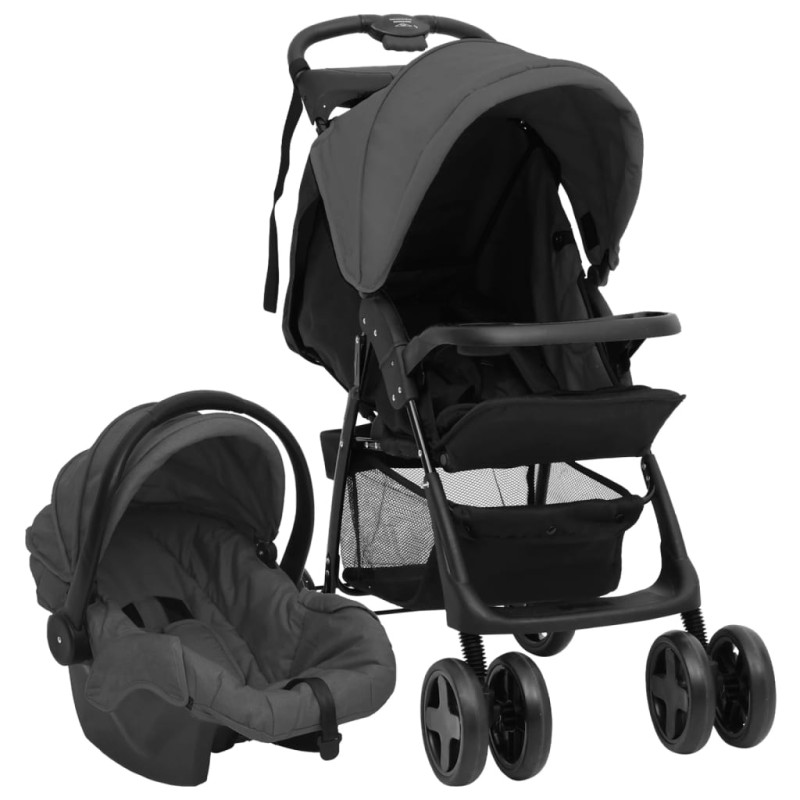 vidaXL Carrito de bebés 3 en 1 de acero gris oscuro y negro vidaXL Carrito de bebés 3 en 1 de acero gris oscuro y negro