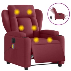 vidaXL Sillón de masaje reclinable eléctrico tela rojo tinto