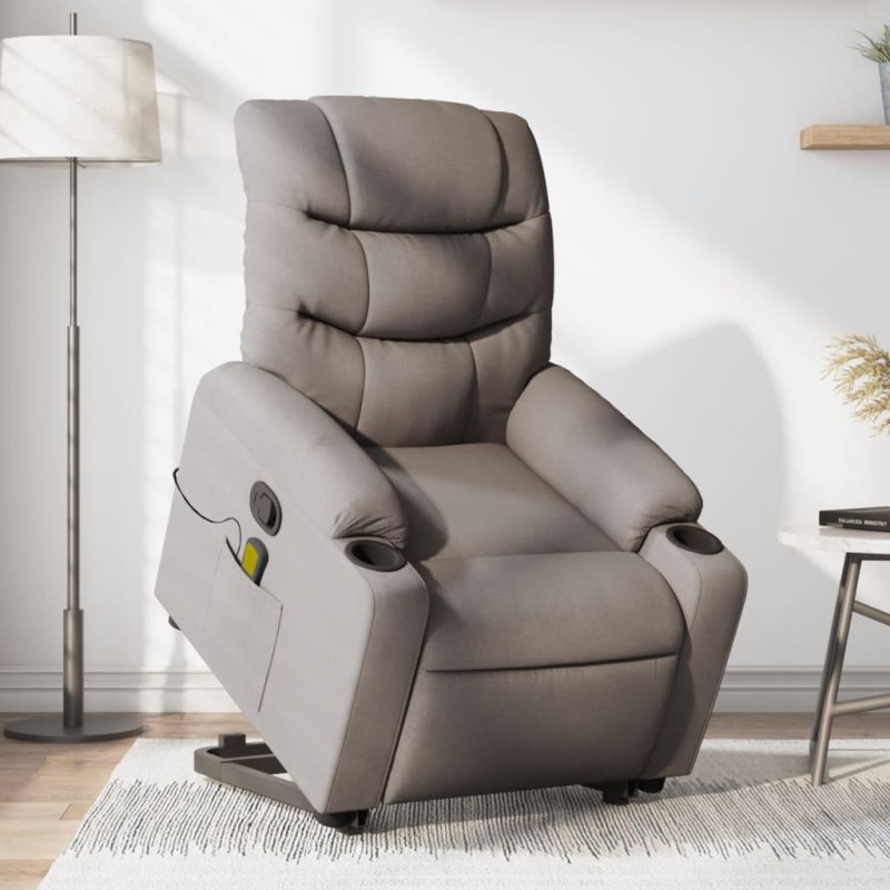 vidaXL Sillón reclinable de masaje elevable tela gris taupé vidaXL Sillón reclinable de masaje elevable tela gris taupé