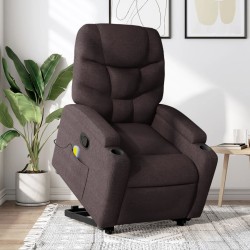 vidaXL Silla de masaje reclinable de pie de tela marrón oscuro