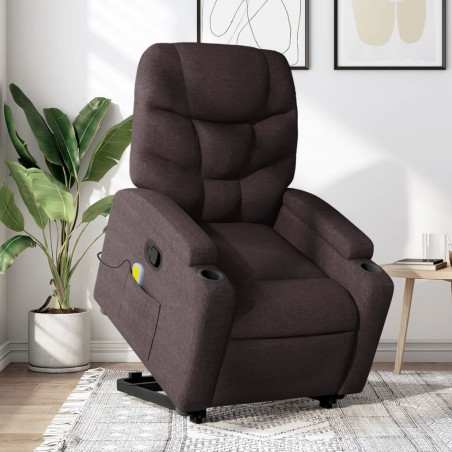 vidaXL Silla de masaje reclinable de pie de tela marrón oscuro