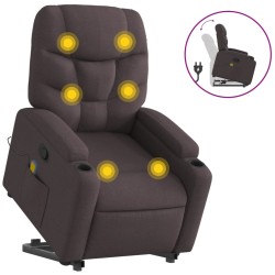 vidaXL Silla de masaje reclinable de pie de tela marrón oscuro