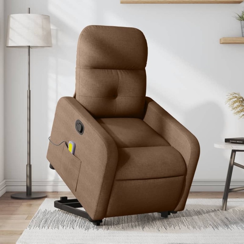 vidaXL Silla de masaje reclinable de pie de tela marrón vidaXL Silla de masaje reclinable de pie de tela marrón