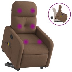 vidaXL Silla de masaje reclinable de pie de tela marrón