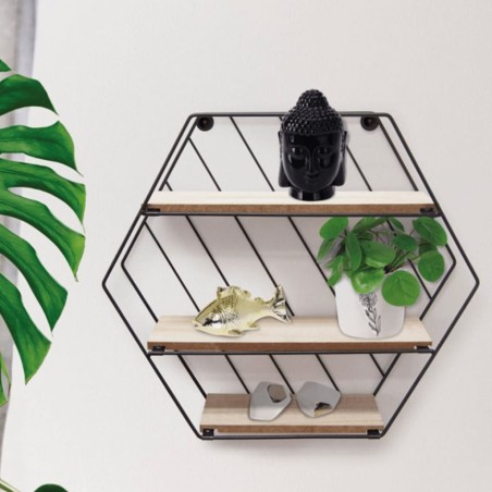 Home&Styling Estantería de pared de 3 niveles color natural y negro