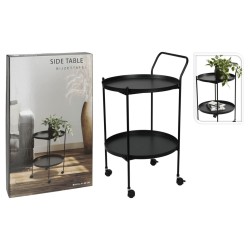 Home&Styling Mesita auxiliar con ruedas de 2 niveles negra