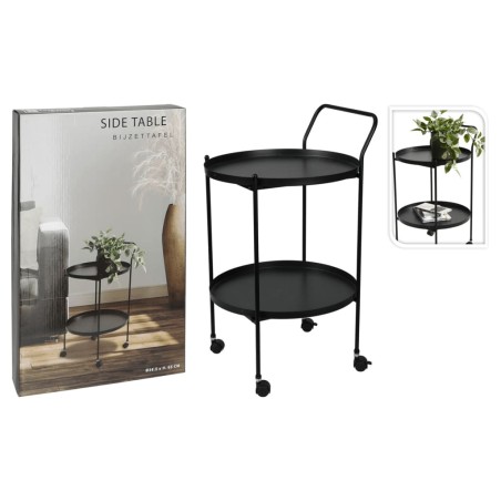 Home&Styling Mesita auxiliar con ruedas de 2 niveles negra