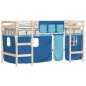 vidaXL Cama alta para niños con cortinas madera pino azul 90x200 cm vidaXL Cama alta para niños con cortinas madera pino azul 90x200 cm