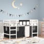 vidaXL Cama alta niños con cortinas madera pino blanco negro 90x200 cm vidaXL Cama alta niños con cortinas madera pino blanco negro 90x200 cm