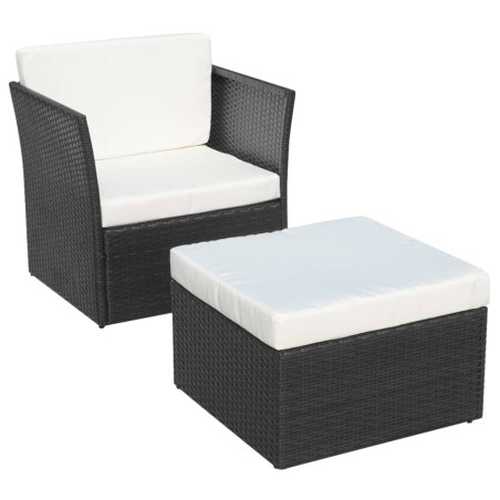vidaXL Silla de jardín con taburete poli ratán negra 