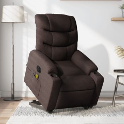 vidaXL Sillón masaje eléctrico reclinable elevable tela marrón oscuro