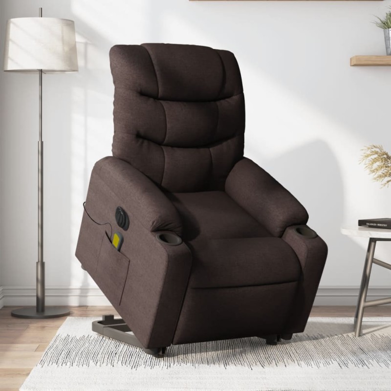 vidaXL Sillón masaje eléctrico reclinable elevable tela marrón oscuro vidaXL Sillón masaje eléctrico reclinable elevable tela marrón oscuro