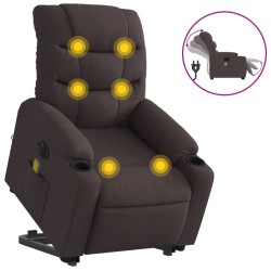 vidaXL Sillón masaje eléctrico reclinable elevable tela marrón oscuro