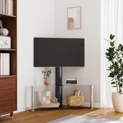 vidaXL Mueble TV esquina 2 niveles para 32-70 pulgadas negro plateado