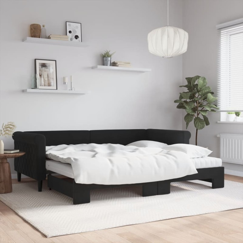 vidaXL Sofá cama nido con colchón terciopelo negro 90x200 cm vidaXL Sofá cama nido con colchón terciopelo negro 90x200 cm