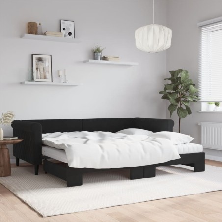 vidaXL Sofá cama nido con colchón terciopelo negro 90x200 cm