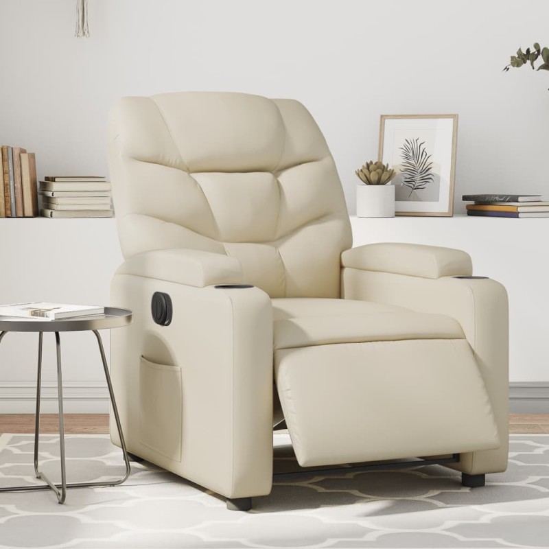 vidaXL Sillón reclinable eléctrico de cuero sintético crema vidaXL Sillón reclinable eléctrico de cuero sintético crema